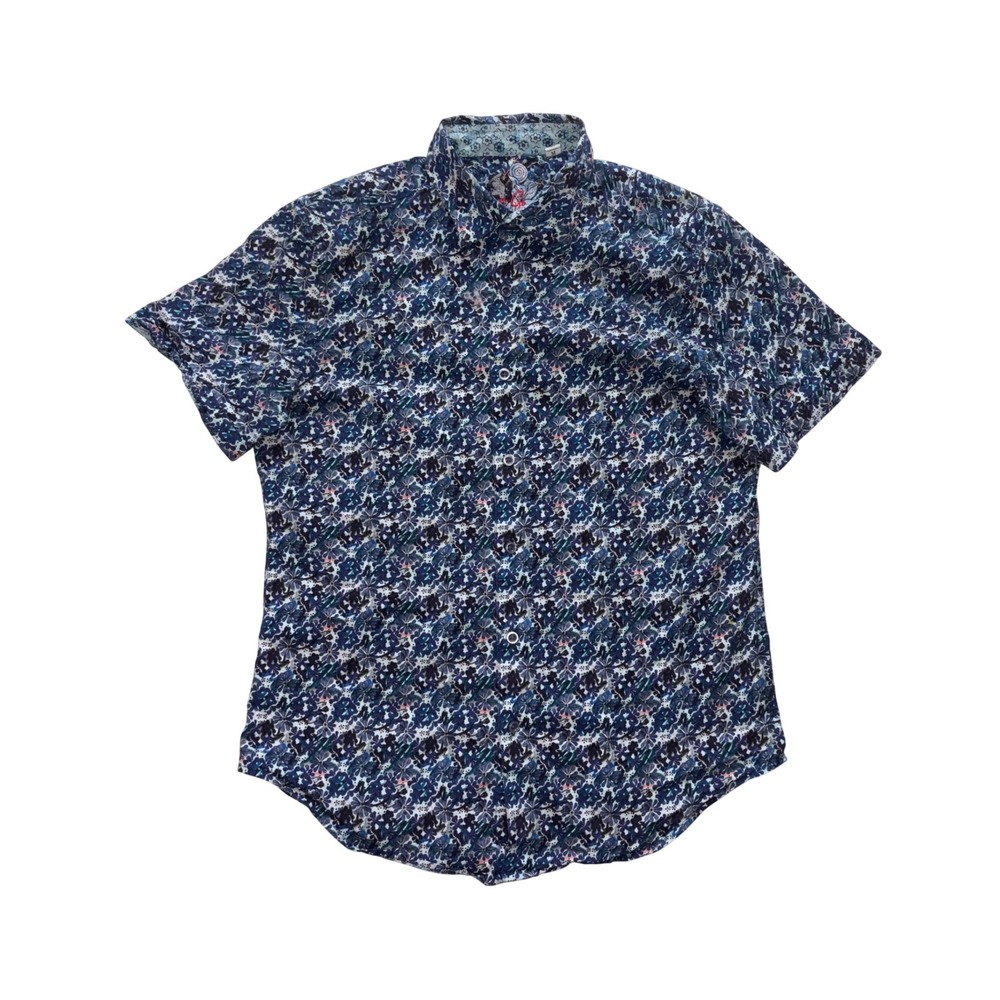 ROBERT GRAHAM Button Down Shirt Mens M Blue Floral Short Sleeve Classic Fit